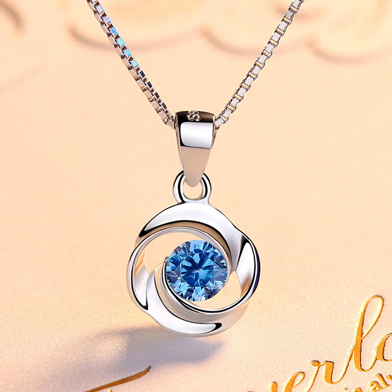 (Pendant only) Rose Design with Round Zircon Silver Pendant for Women