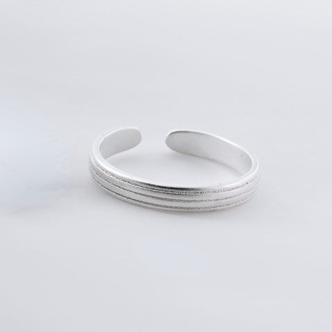 Sandblasting Corrugated Lines Pattern Silver Couple Ring