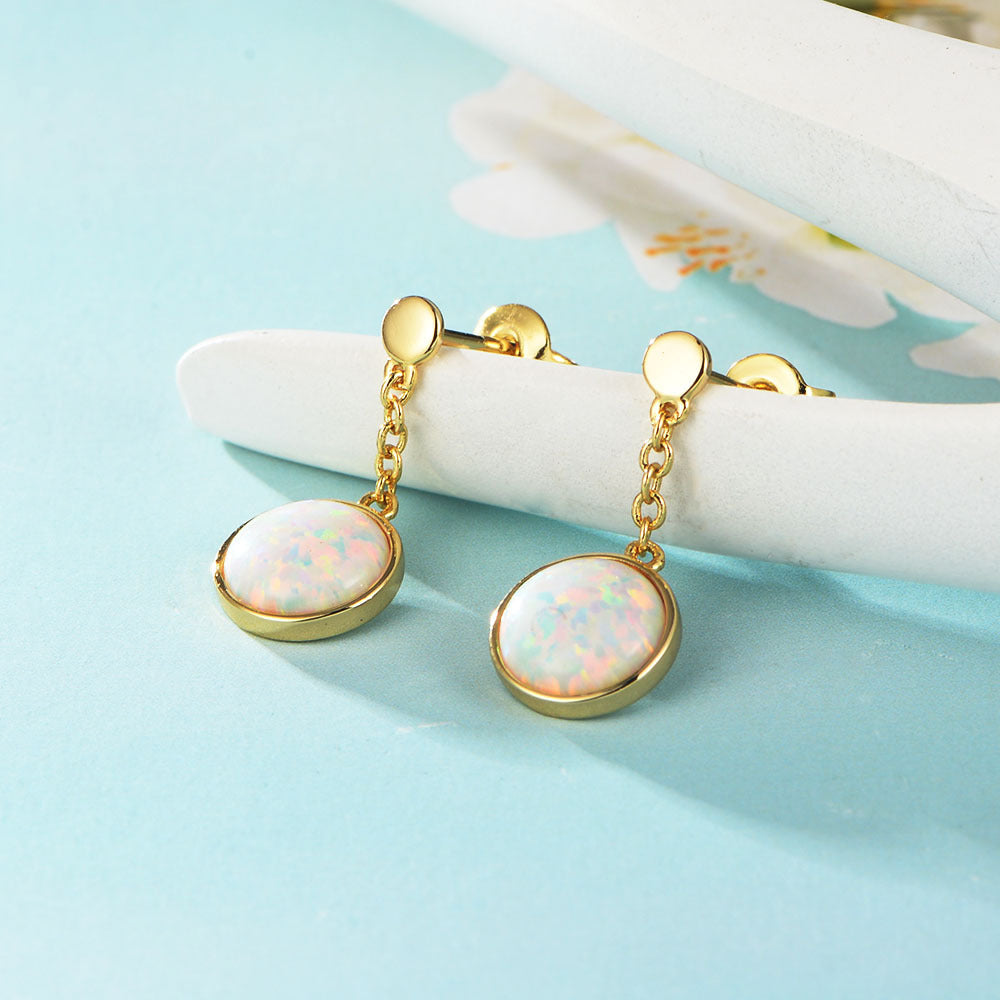 Round Cut Opal Jewelry Pendant Silver Drop Earrings for Women