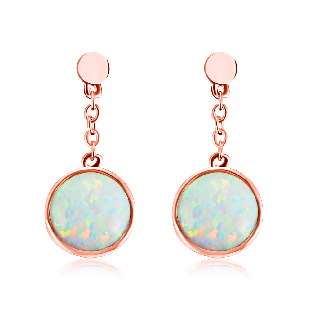 Round Cut Opal Jewelry Pendant Silver Drop Earrings for Women
