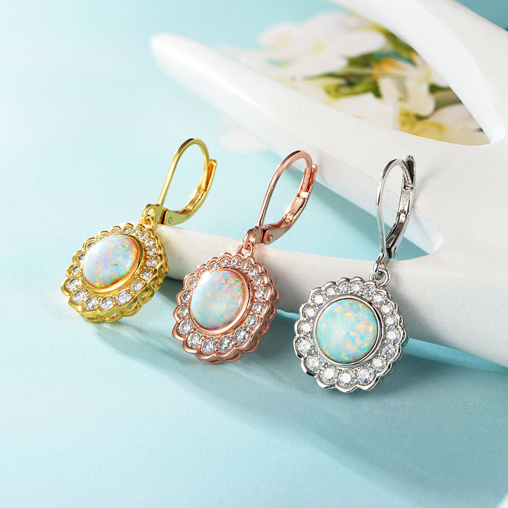 Opal Jewelry with Zircon Soleste Halo Silver Drop Earrings for Women
