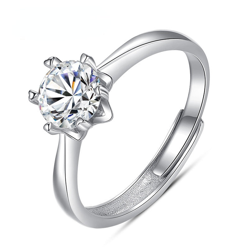 1.0CT Moissanite Round Cut Snowflake Six Prongs Silver Ring for Women