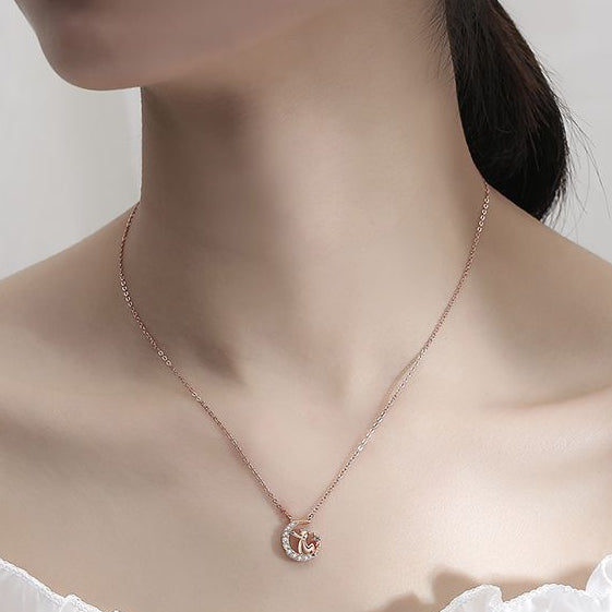 Little Prince with Zircon Moon Pendant Silver Necklace for Women