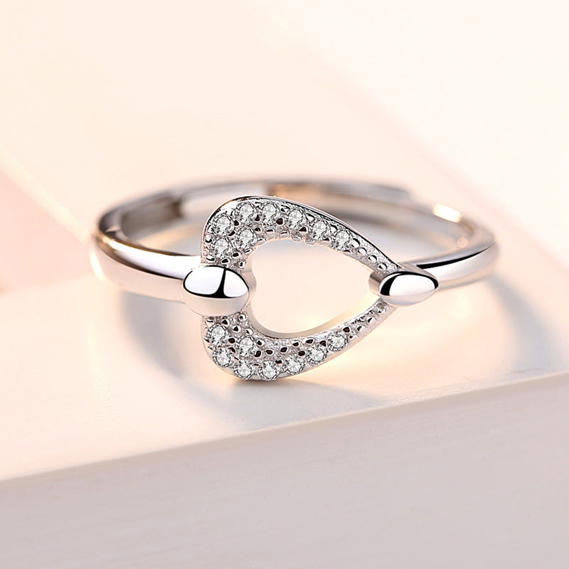 Fashion Zircon Heart Silver Ring for Women