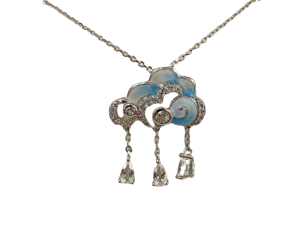 Blue Cloud Enamel Silver Necklace for Women