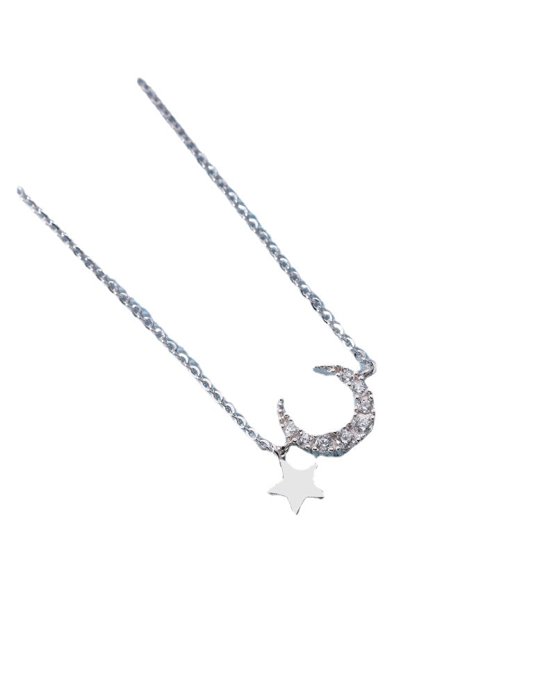 Zircon Moon with Star Silver Necklace for Women