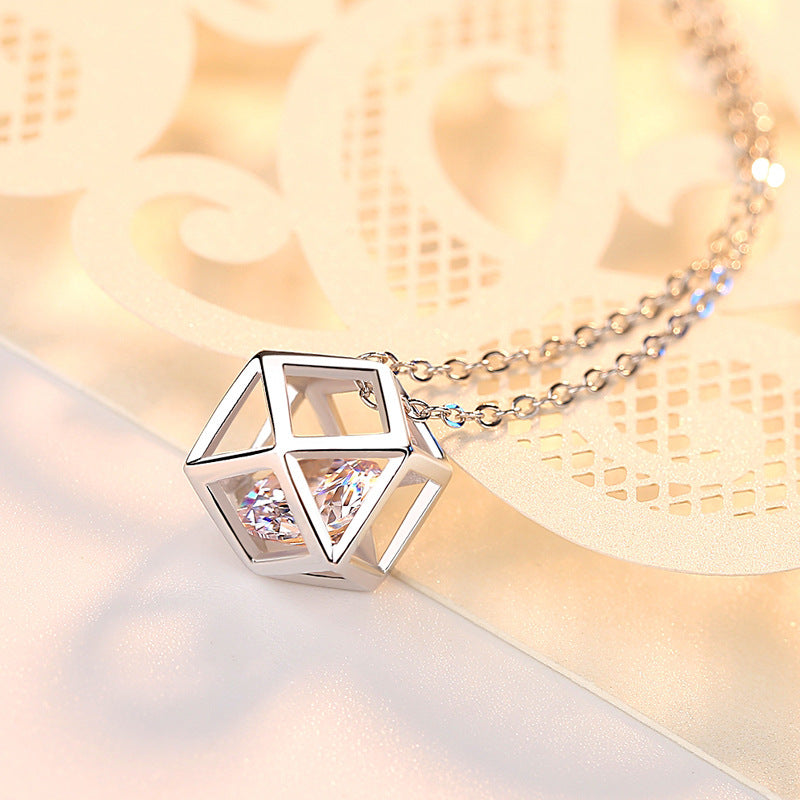 (Pendant Only) Cube Ball with Zircon Silver Pendant  for Women