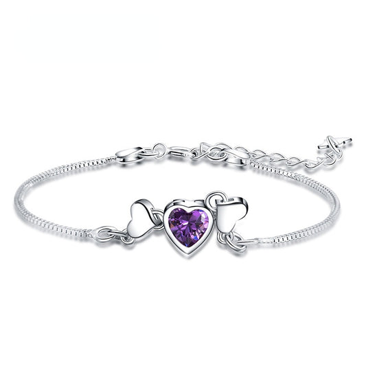 Heart Zircon with Love Silver Bracelet for Women