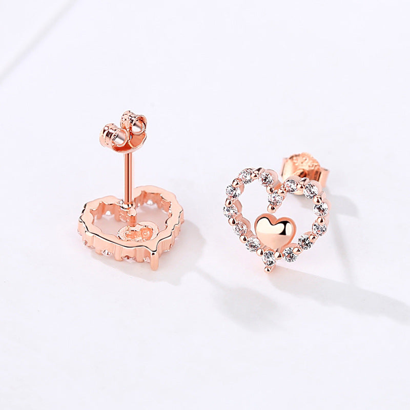 Zircon Heart with Love Silver Studs Earrings for Women
