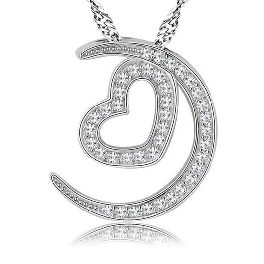 (Pendant Only) Valentine's Day Gift Zircon Moon Love Silver Pendant for Women