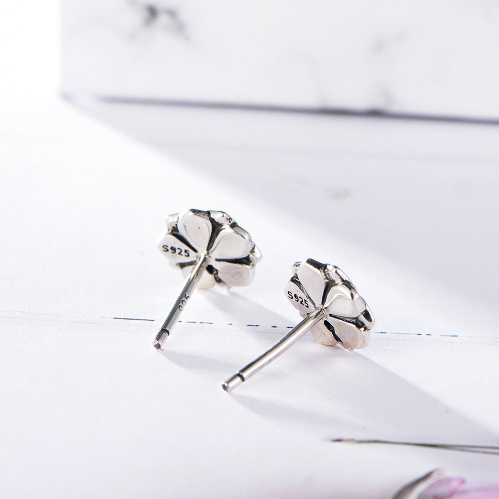 Pink Enamel Magnolia Flower Sterling Silver Studs Earrings for Women