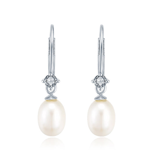 Single Pearl Pendant Silver Drop Earrings for Women