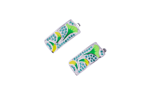 Rectangle Lotus Leaf Enamel Silver Earrings