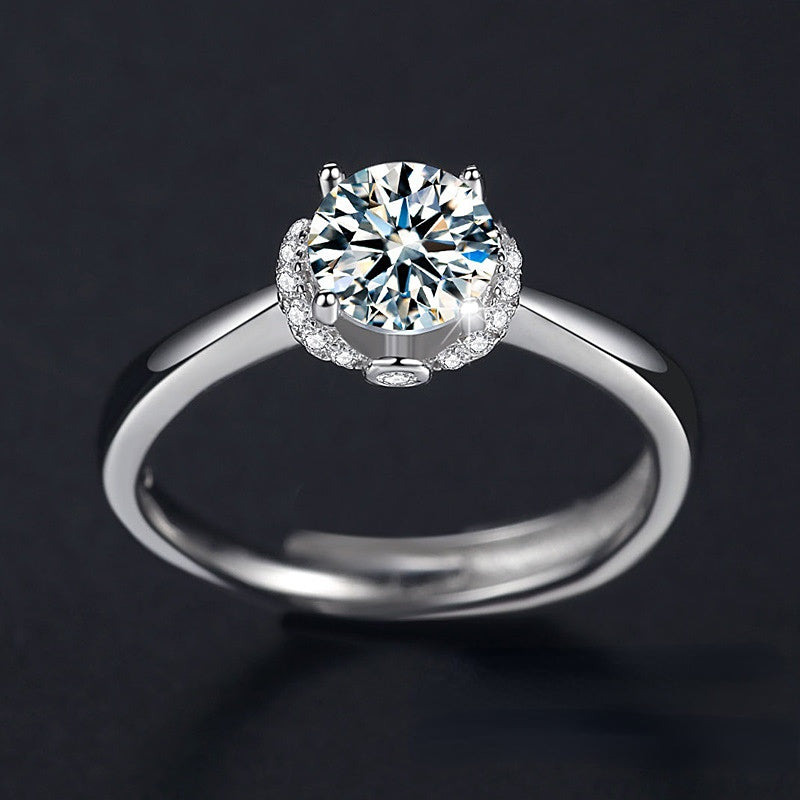1.0CT Moissanite Round Cut Cathedral Silver Ring for Women