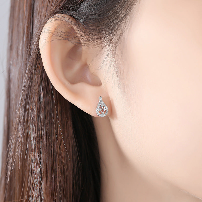 Zircon Water Drop Pendant Silver Studs Earrings for Women
