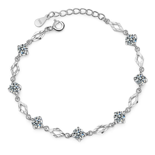Round Zircon Rhombus Silver Bracelet for Women