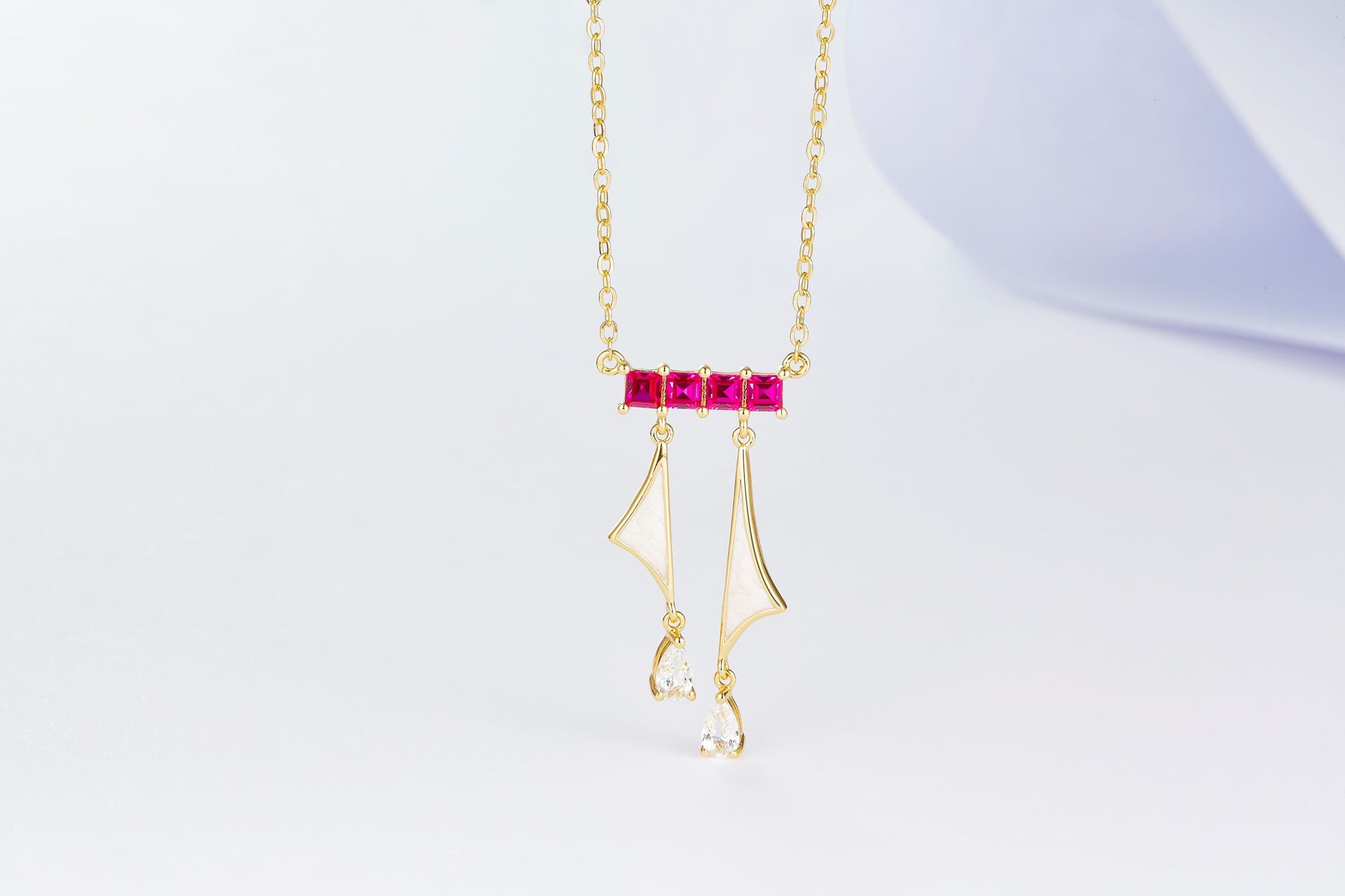 Golden Sailboat Enamel Ruby Necklace for Women