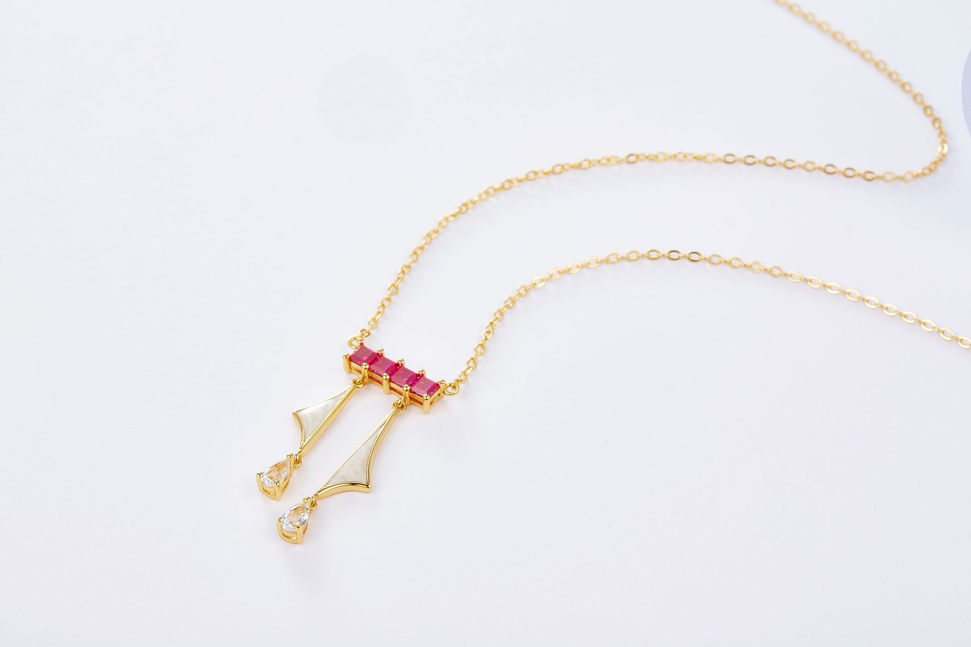 Golden Sailboat Enamel Ruby Necklace for Women