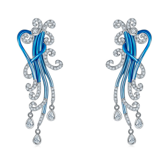 Blue Spoondrift Enamel Silver Drop Earrings for Women