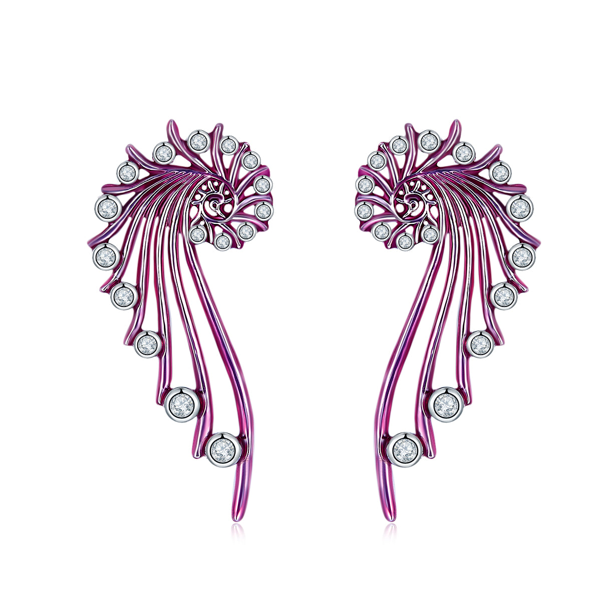 Purple Coral Enamel Silver Drop Earrings for Women