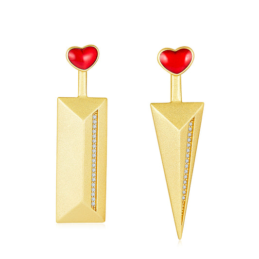 Red&Golden Spear and Shield Enamel Drop Earrings for Women