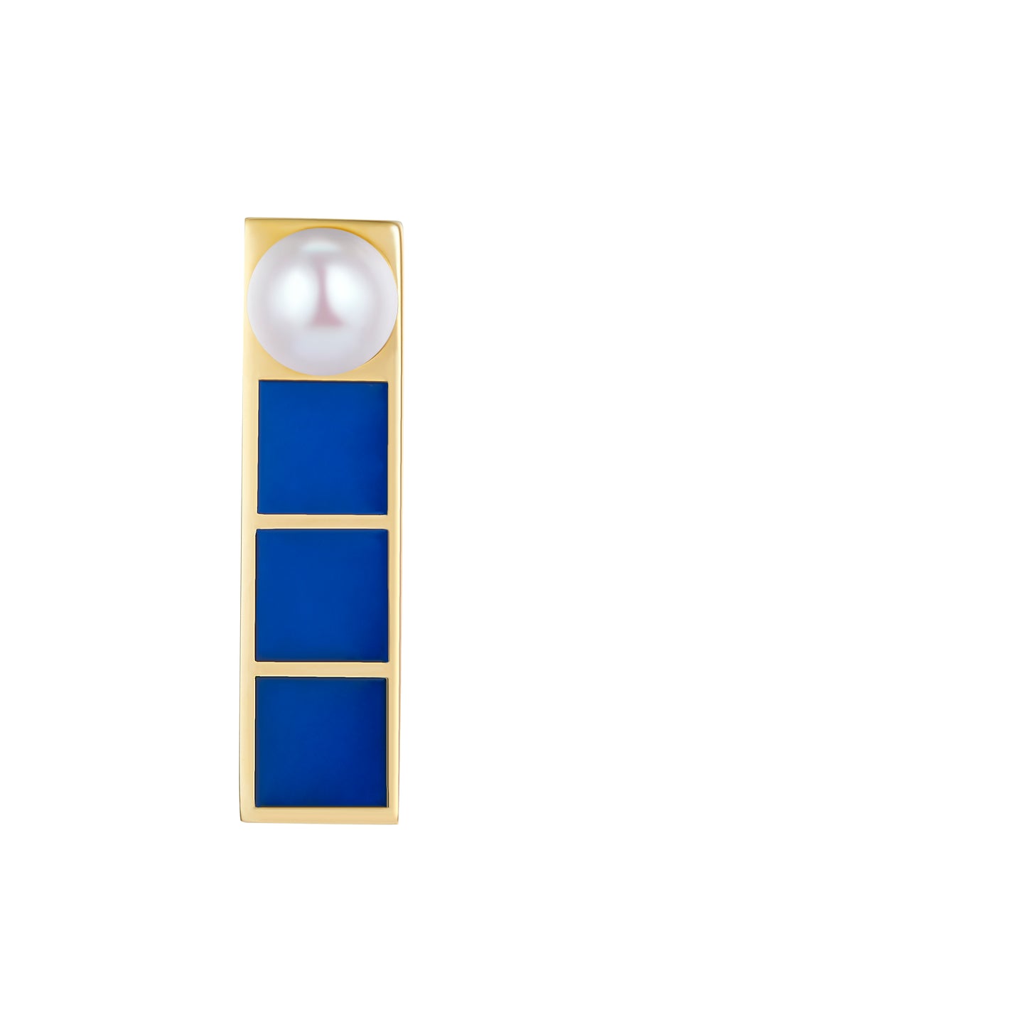 Dark Blue Tetris Enamel with Pearl Studs Earrings for Women