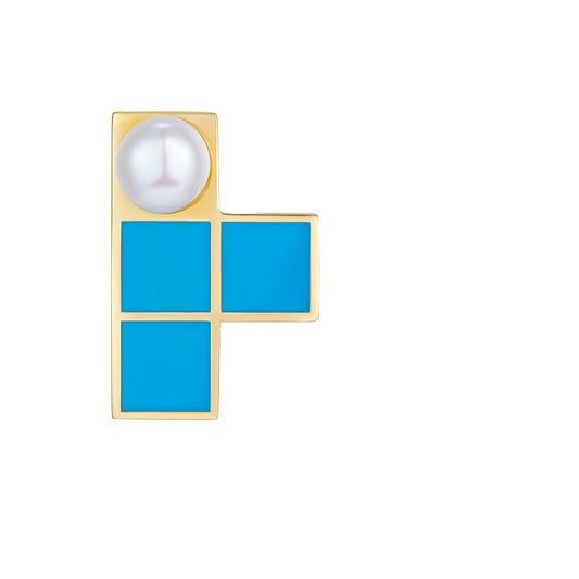 Blue Tetris Enamel with Pearl Studs Earrings for Women