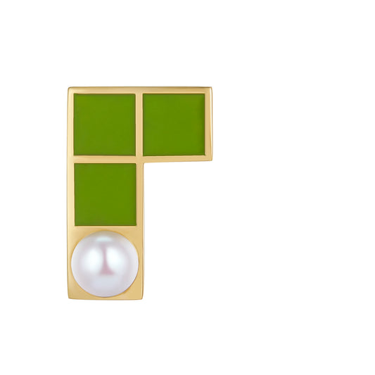 Green Tetris Enamel with Pearl Studs Earrings for Women