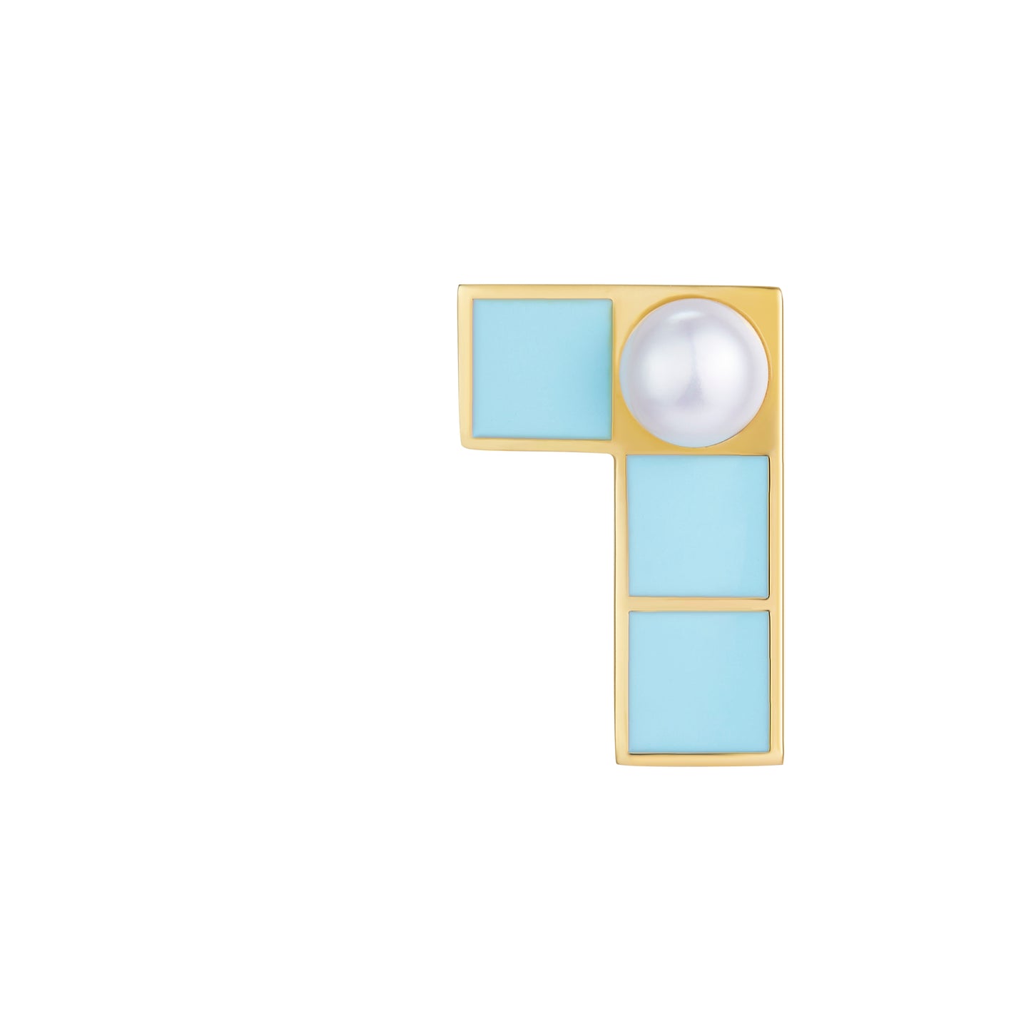 Light Blue Tetris Enamel with Pearl Stud Earring for Women