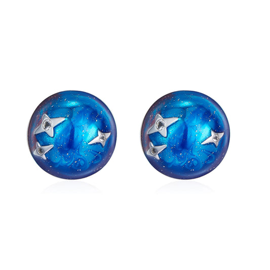 Galaxy Star Light Enamel Silver Studs Earrings for Women