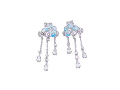 Blue Cloud Enamel Silver Drop Earrings for Women