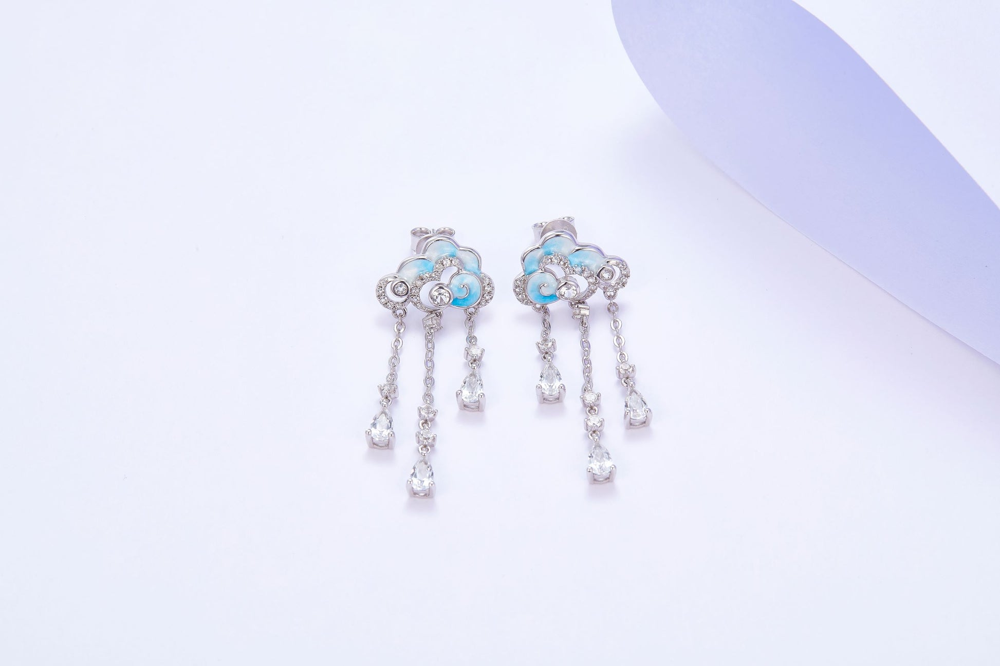 Blue Cloud Enamel Silver Drop Earrings for Women