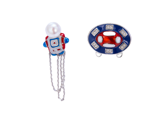 Astronauts Enamel with Pearl Studs and Drop Earrings for Women