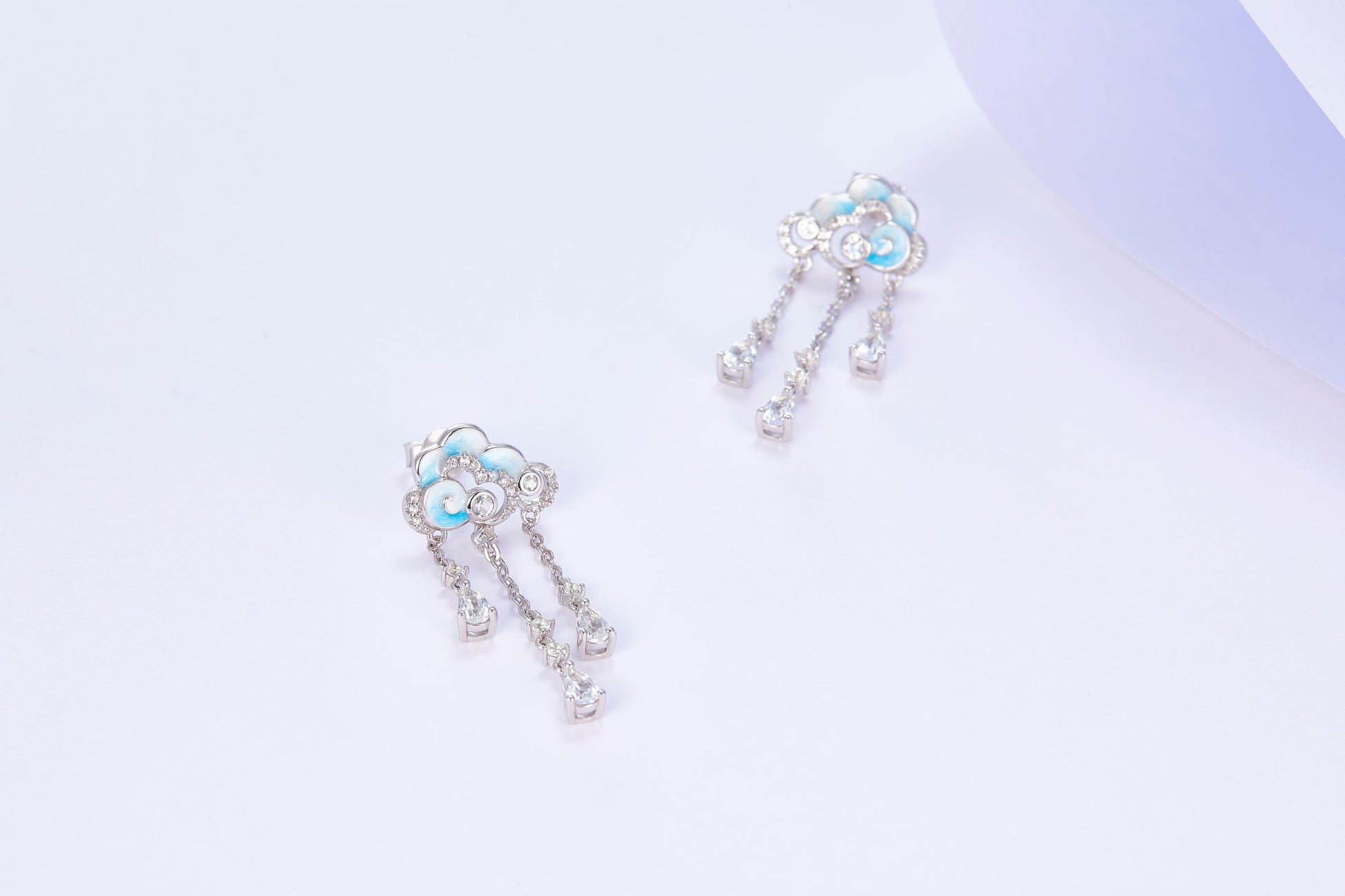 Blue Cloud Enamel Silver Drop Earrings for Women