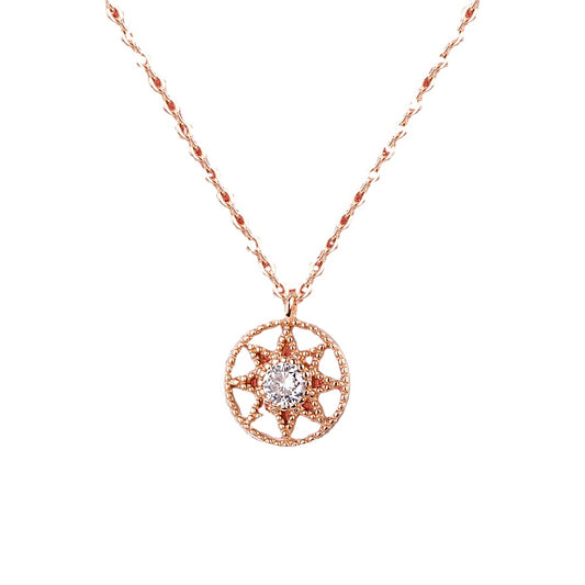Sun with Round Zircon Circle Pendant Silver Necklace for Women