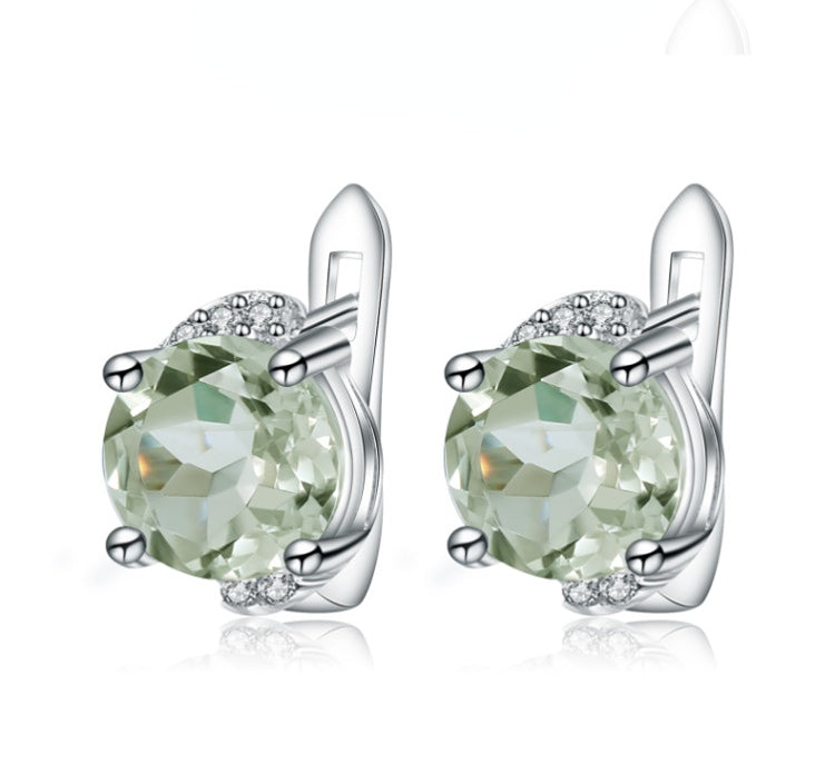 Natural Colourful Crystal Solitaire Round Cut Sterling Silver Studs Earrings for Women
