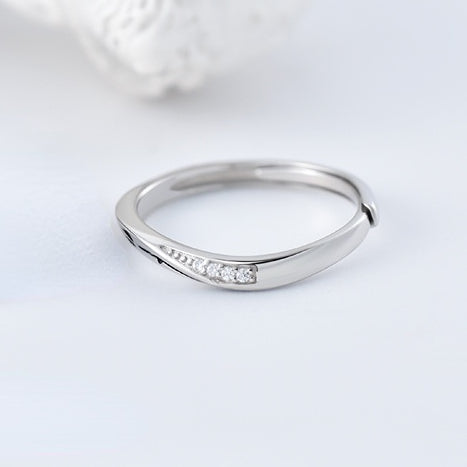 Mobius with Zircon and Letter Pattern Silver Couple Ring for Women