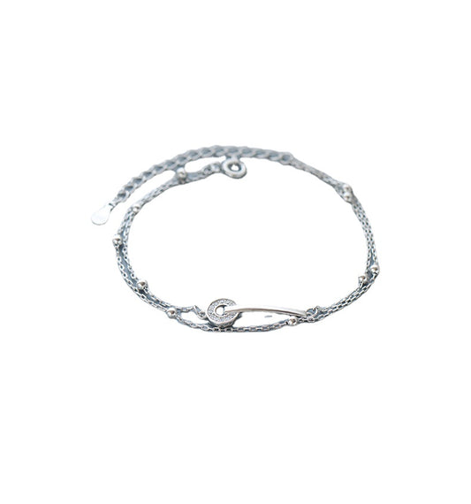 Circle Zircon Buckle Double-layer  Silver Bracelet  for Women