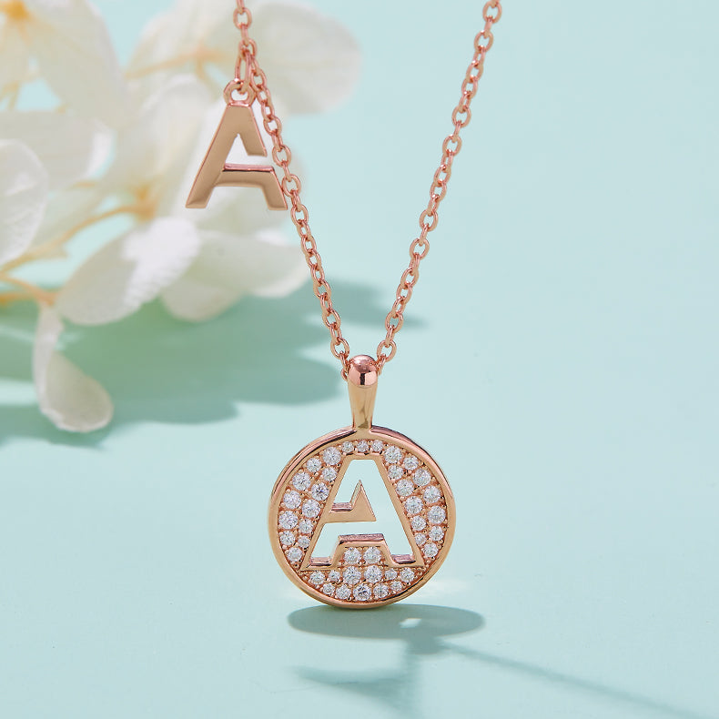 (Rose Gold Colour) Letter A Moissanite Necklace for Women