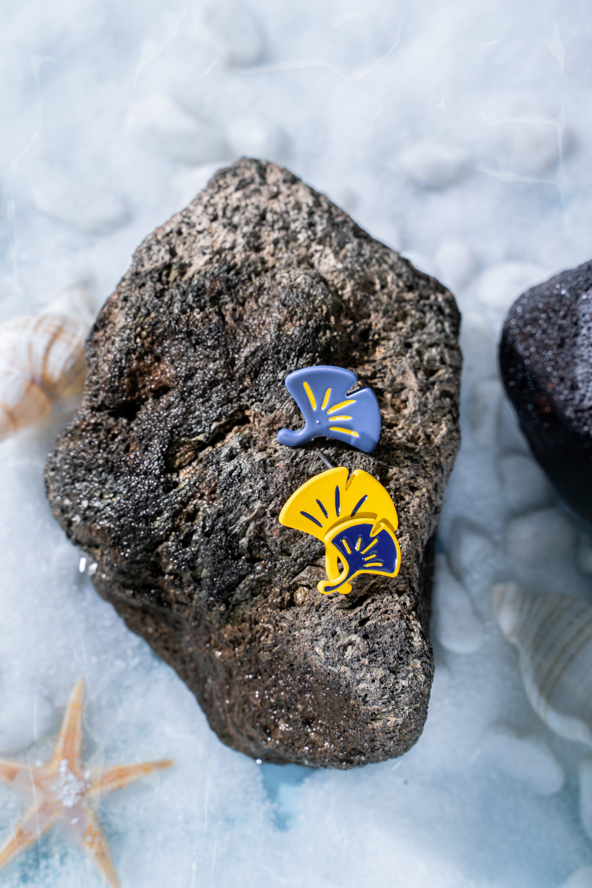 Japanese Fan Shaped Studs - Blue and yellow Studs for Women