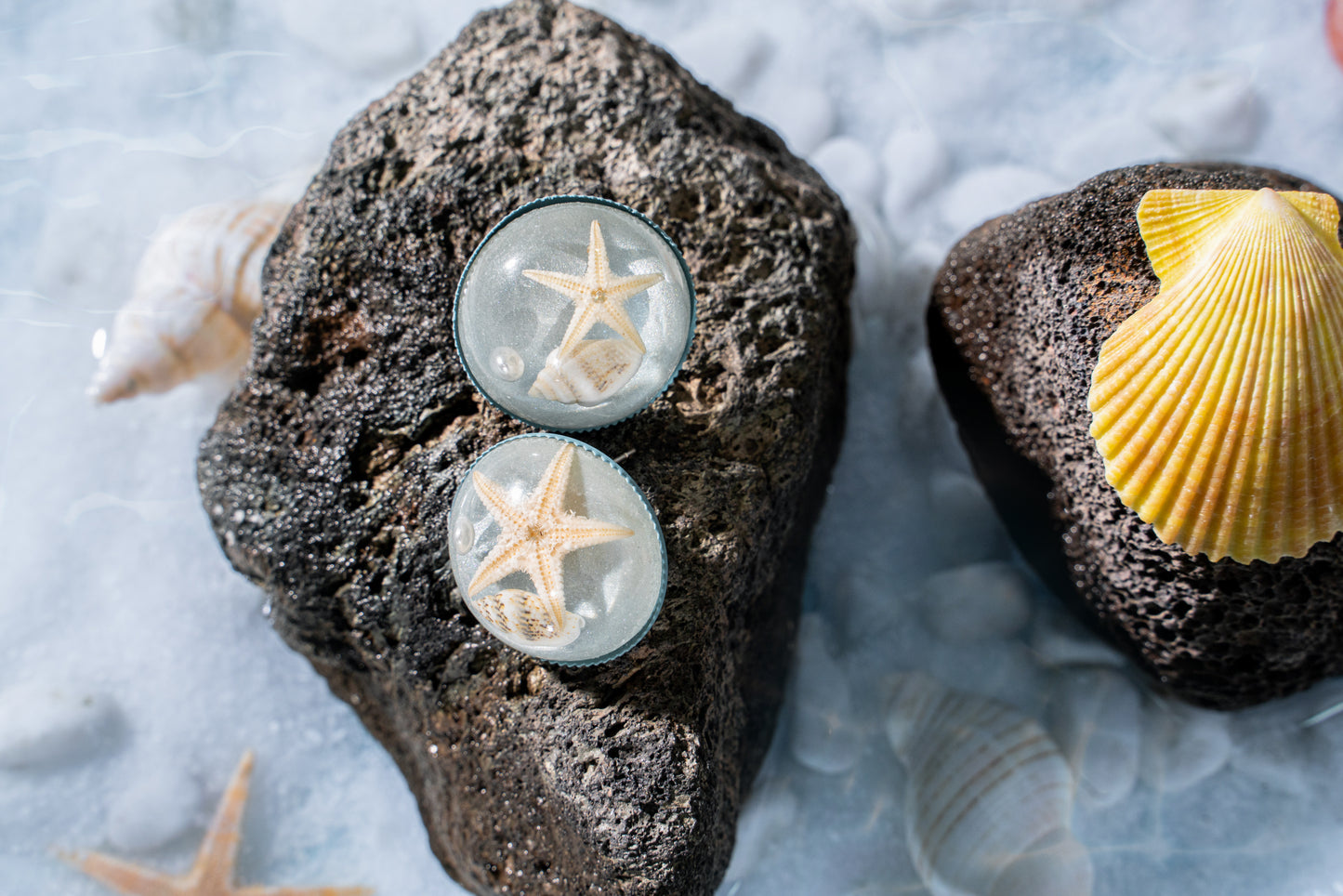 Starfish on Rock Studs - Blue Studs for Women