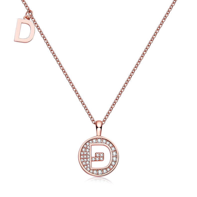(Rose Gold Colour) Letter D Moissanite Necklace for Women