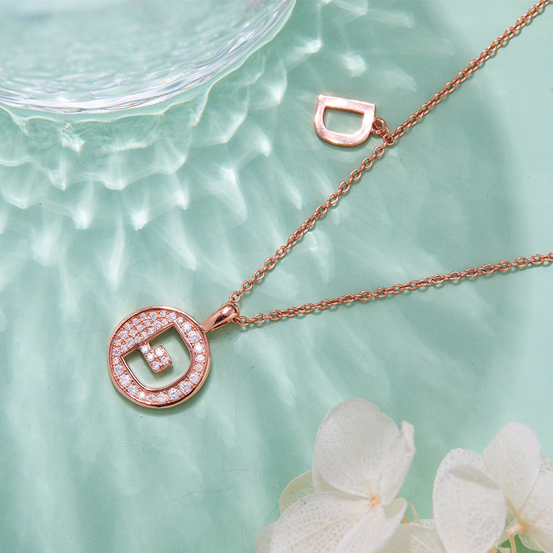 (Rose Gold Colour) Letter D Moissanite Necklace for Women