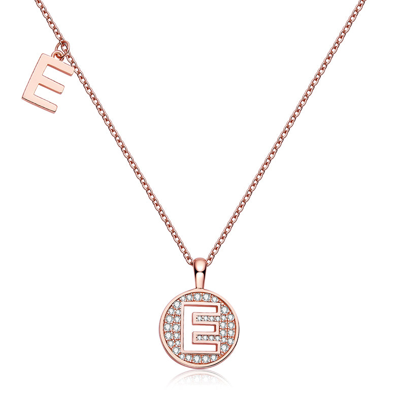 (Rose Gold Colour) Letter E Moissanite Necklace for Women