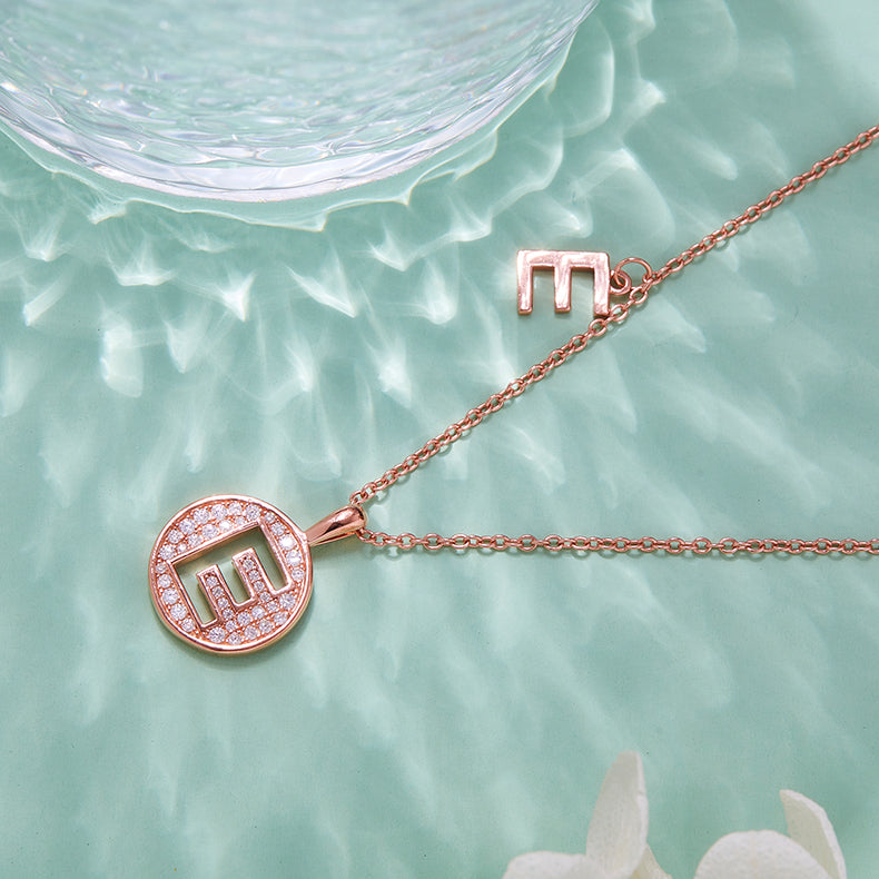 (Rose Gold Colour) Letter E Moissanite Necklace for Women