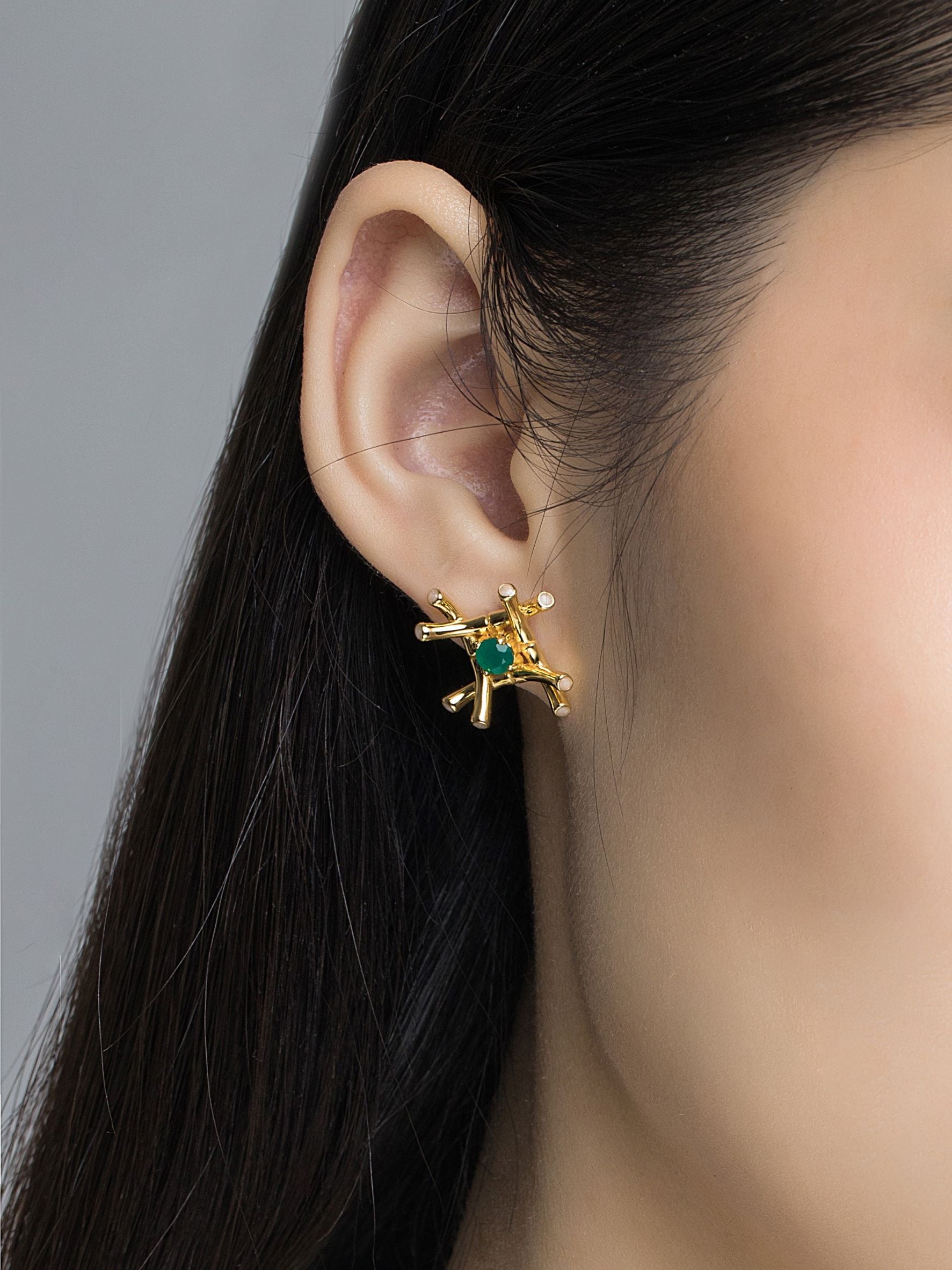 (Two Colours) Small Bamboo Enamel Studs Earrings for Women