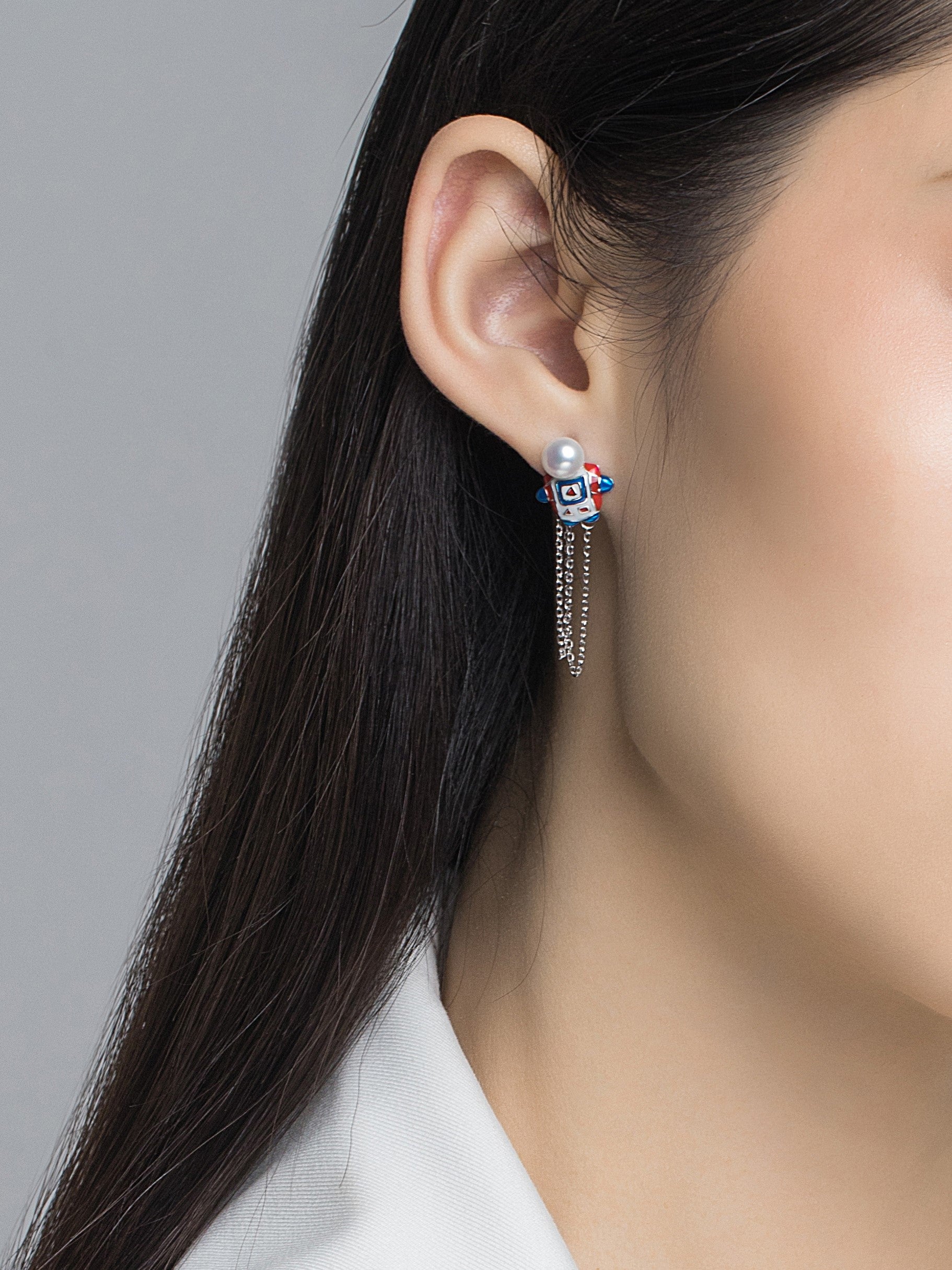 Astronauts Enamel with Pearl Studs and Drop Earrings for Women
