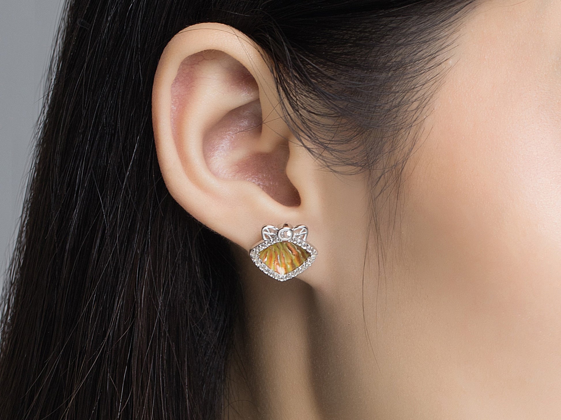 Golden Shell Enamel Silver Studs Earrings for Women