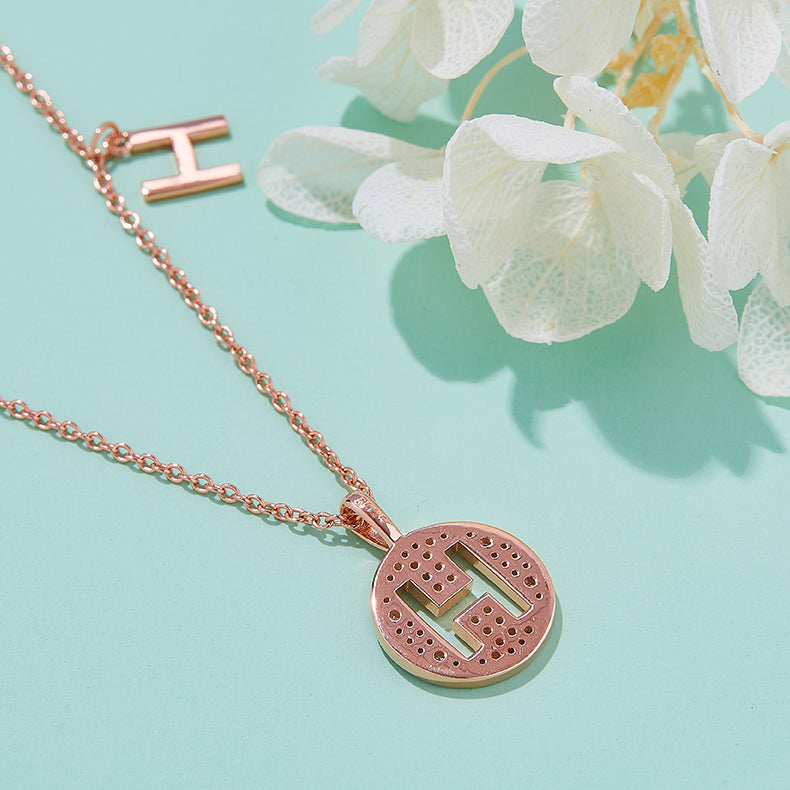 (Rose Gold Colour) Letter H Moissanite Necklace for Women