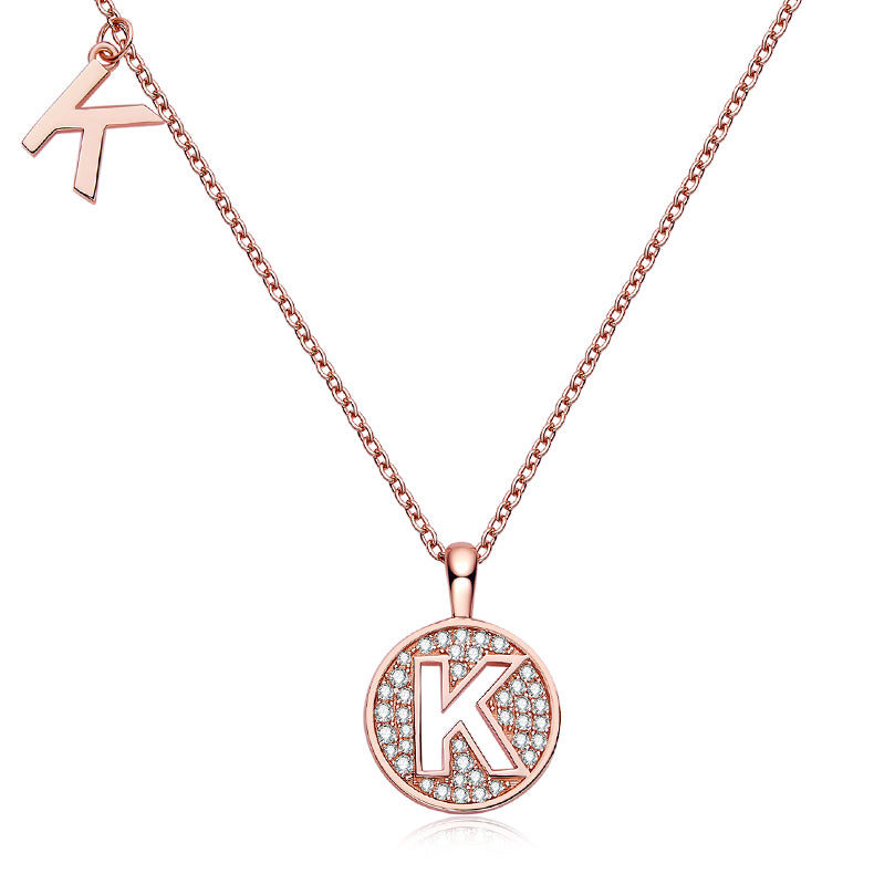 (Rose Gold Colour) Letter K Moissanite Necklace for Women